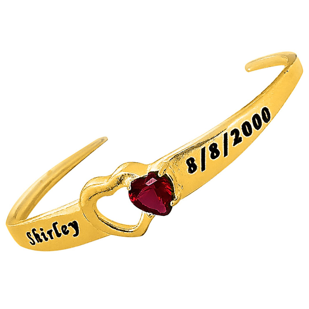 Personalized Birthstone Bangle with Heart Stone