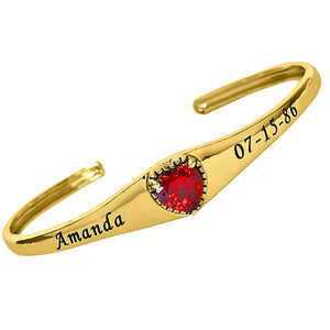 Personalized Birthstone Bangle with Heart Stone