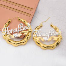 Load image into Gallery viewer, Gold Rhodium Beaded Round Bamboo Name Earrings