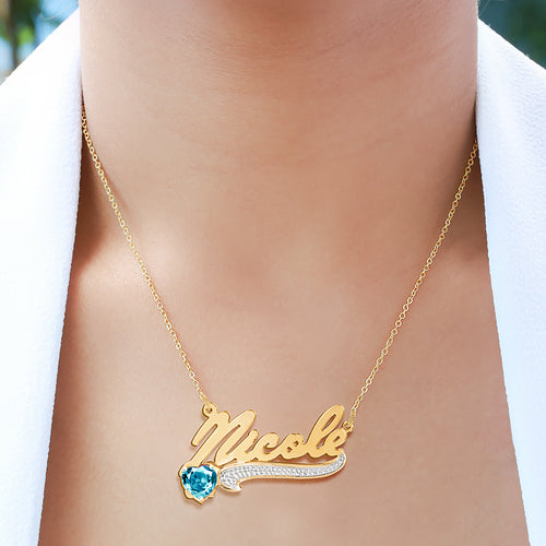 Script Name Necklace with Birthstone