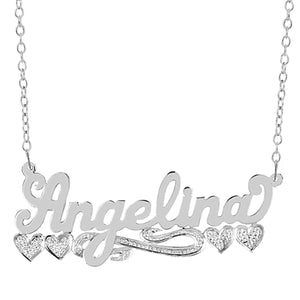 "Angelina" Necklace with Rhodium Heart & Tail