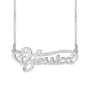 Double plated name necklace with Heart and Cross Double