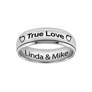 Stainless Steel Silver Tone Spinner Ring "True Love"