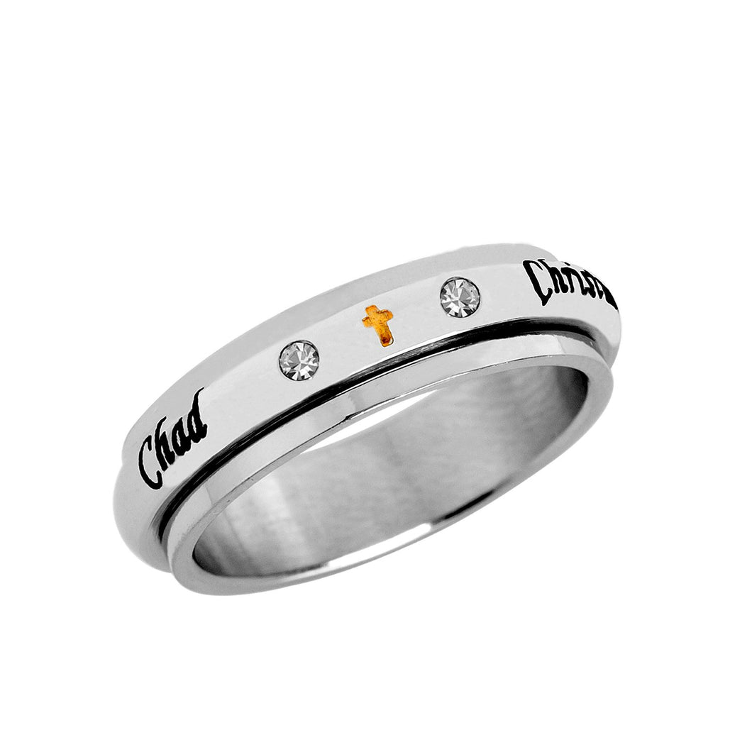 Stainless Steel Spinner Ring with CZ stones Cross for Her