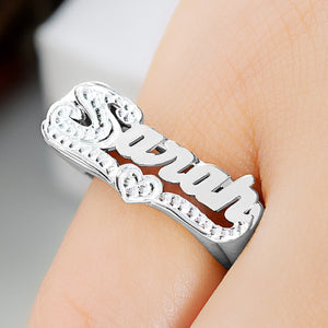 Personalized Name Ring with Beaded Rhodium Tail