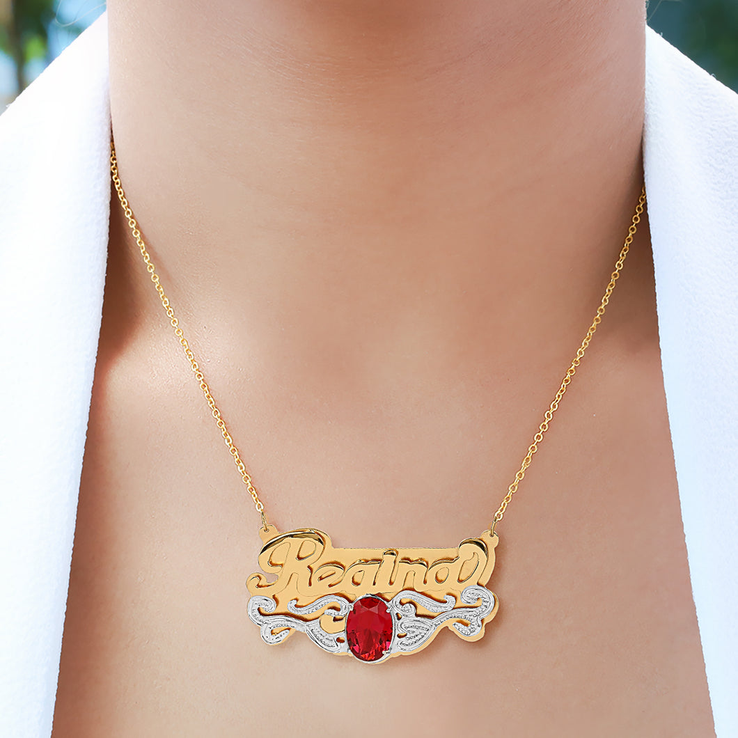 Double Plated Name Necklace with Birthstone