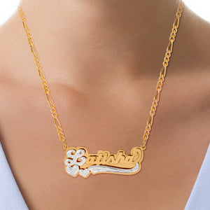 Double Plated Name Necklace with Rhodium Heart & Tail