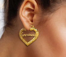 Load image into Gallery viewer, Heart Bamboo Name Earrings