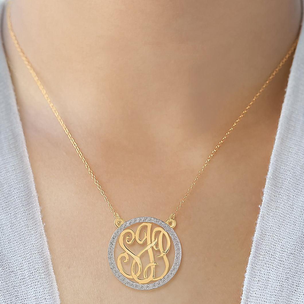 Gold Monogram Necklace with CZ Stones