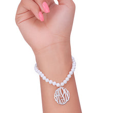 Load image into Gallery viewer, Sterling Silver Freshwater Pearl Bracelet with 7/8&quot; Monogram